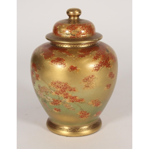 335 - Japanese Satsuma pottery covered urn, late Meiji period, the domed cover of an ovoid body, finely de... 