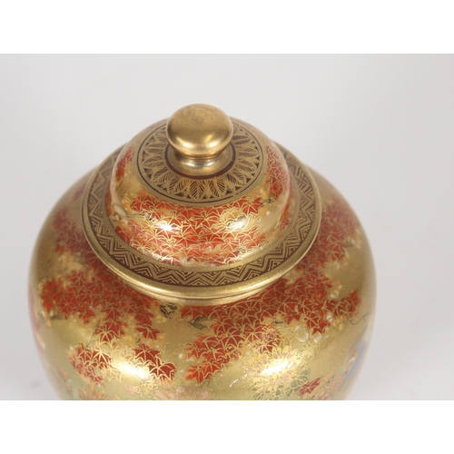 335 - Japanese Satsuma pottery covered urn, late Meiji period, the domed cover of an ovoid body, finely de... 