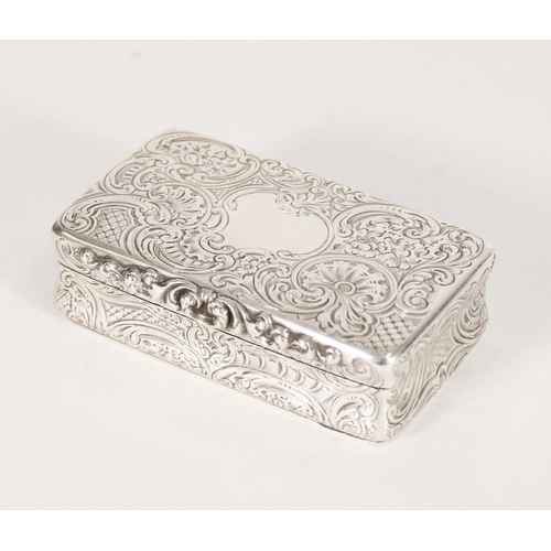 81 - Antique Victorian silver snuff box of rectangular form decorated all over with incised scroll design... 