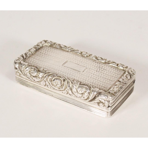 82 - Antique George IV silver snuff box of rectangular shape the top surface with engine turned filed, re... 