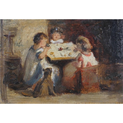 257 - Manner of JOHN BROWN ABERCROMBY (1843–1929) Untitled - interior scene with children at a table... 