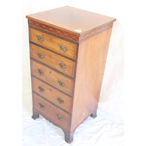 429 - Victorian mahogany tallboy, with five inlaid drawers, raised on bracket supports, 46cm wide x 45cm d... 