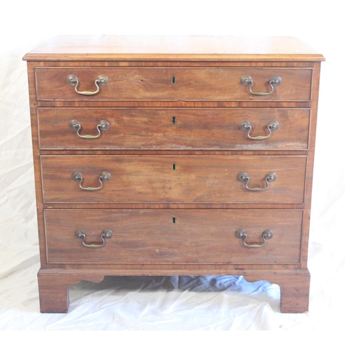 430 - Victorian mahogany graduated chest of four drawers each with brass handles, raised on bracket suppor... 