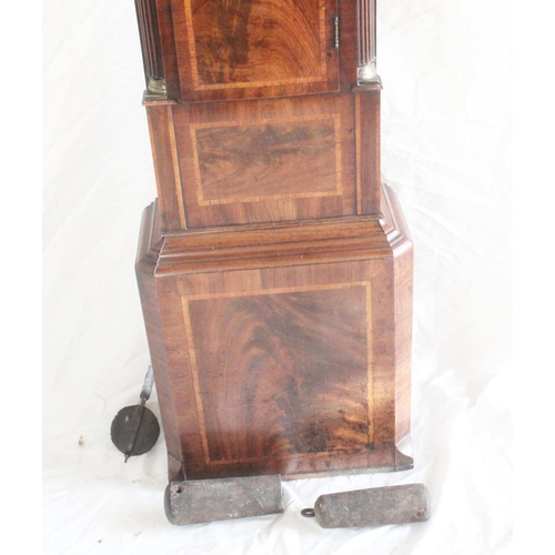 440 - Victorian flame cut mahogany and inlaid longcase clock, the white dial with roman numeral chapter ri... 