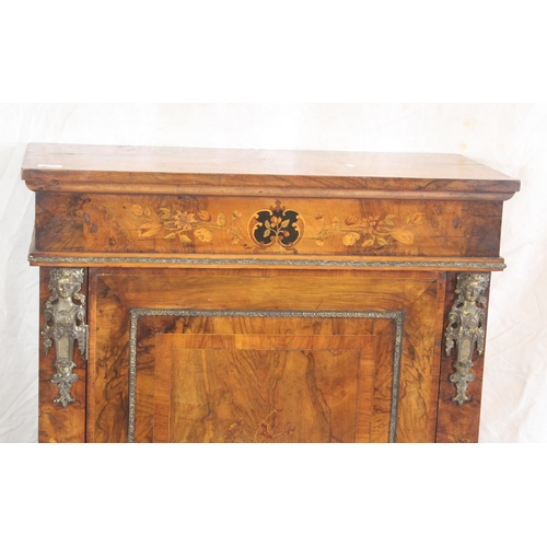 441 - Victorian walnut and inlaid pier cabinet with brass decoration and floral inlaid door, 117cm tall x ... 