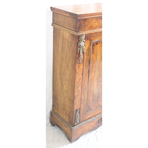 441 - Victorian walnut and inlaid pier cabinet with brass decoration and floral inlaid door, 117cm tall x ... 