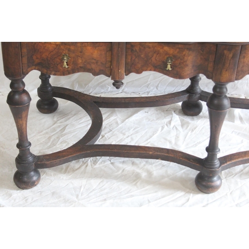 442 - Antique walnut inlaid console table, the skirt with four freize drawers above a united stretcher on ... 