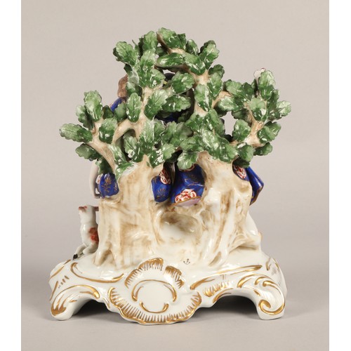 8 - Continental style porcelain figurine, a courting pair with lambs, gold anchor mark of Chelsea Porcel... 