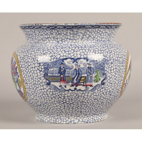 9 - Large William Adams bowl, blue and white Chinese style with colour detail, 20cm h