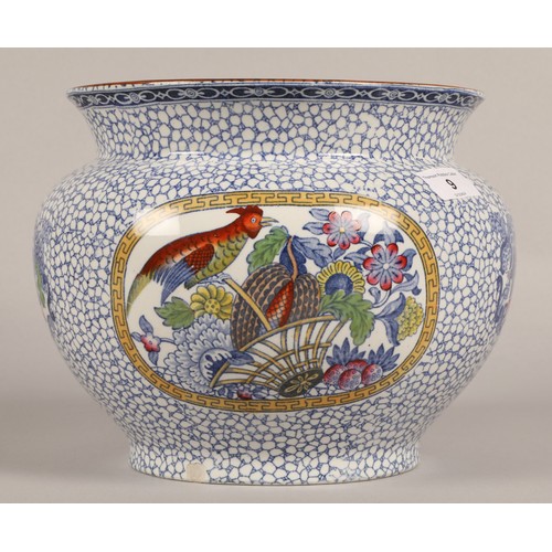 9 - Large William Adams bowl, blue and white Chinese style with colour detail, 20cm h