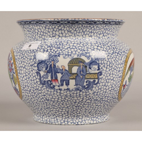 9 - Large William Adams bowl, blue and white Chinese style with colour detail, 20cm h