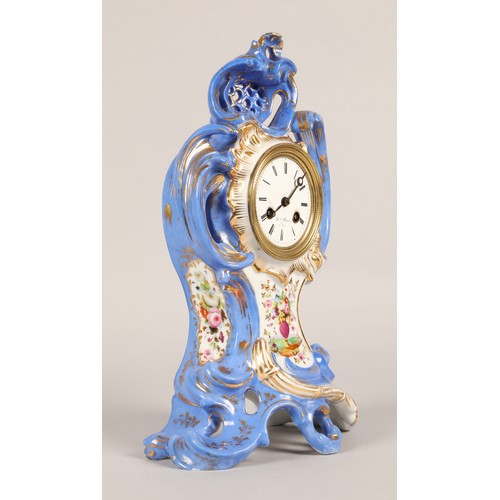 10 - Henry Marr French porcelain mantel clock, hand painted detail, 34cm h