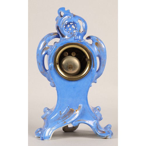 10 - Henry Marr French porcelain mantel clock, hand painted detail, 34cm h