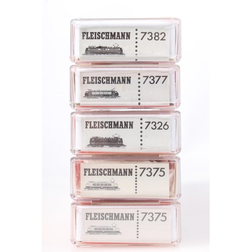 1104 - N Gauge model railways, Fleischmann of Germany Piccolo locomotives to include: 7382 electric DB 1510... 