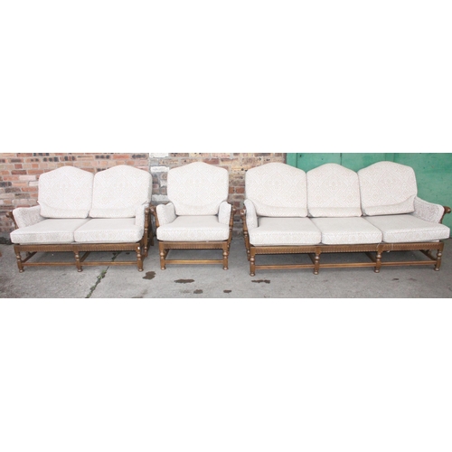 455 - Ercol Old Colonial three piece suite comprising of a three seater sofa, two seater sofa and a armcha... 