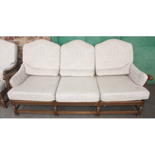 455 - Ercol Old Colonial three piece suite comprising of a three seater sofa, two seater sofa and a armcha... 