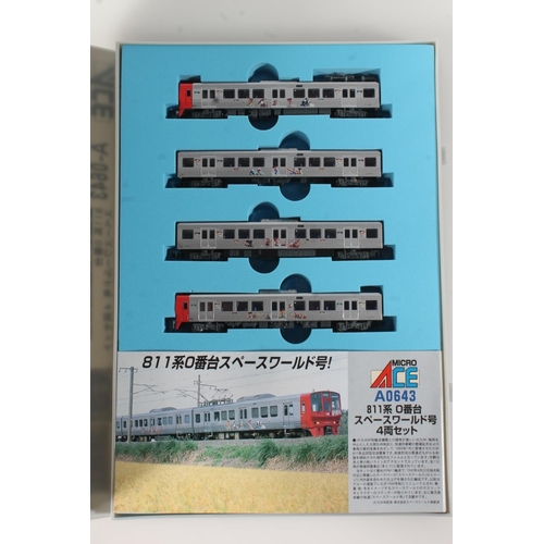 1351 - N gauge model railways, Micro Ace of China, A0643 811 four piece train pack, held in book shaped cas... 