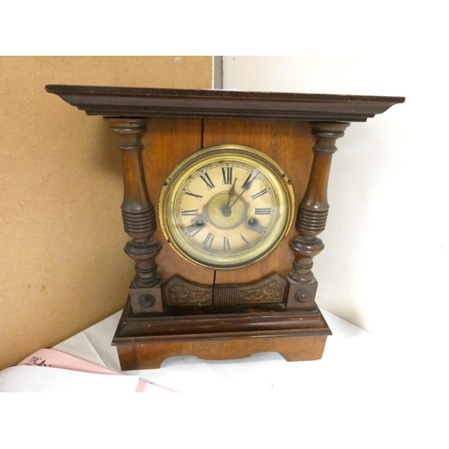 20 - Carved oak mantel clock.