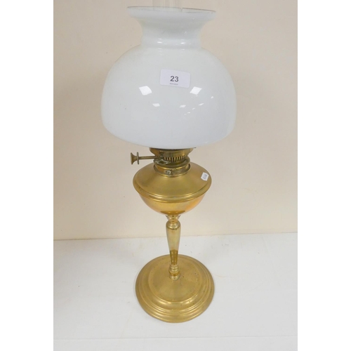 23 - Large vintage brass oil lamp.