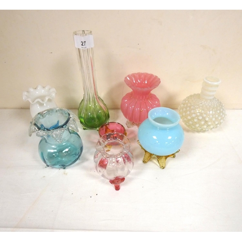 27 - Eight art glass posy vases.