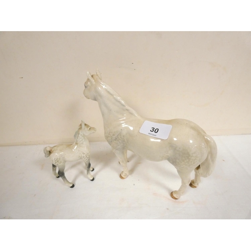 30 - Beswick dapple grey horse and foal, foal a/f.