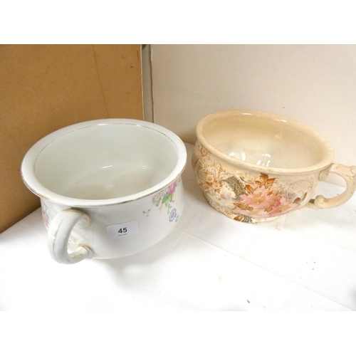 45 - T R & Co Spring pattern chamber pot and another.