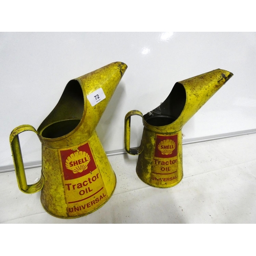 72 - Two vintage Shell oil cans. 26cm high