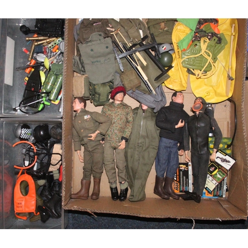 1404 - Action man, a large collection of Action Man items to include five action figures, weapons, clothing... 