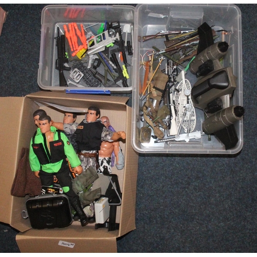 1404 - Action man, a large collection of Action Man items to include five action figures, weapons, clothing... 