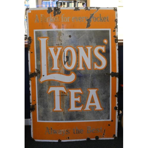 1461 - Vintage enamelled metal advert sign for Lyons Tea, 153cm x 102cm.