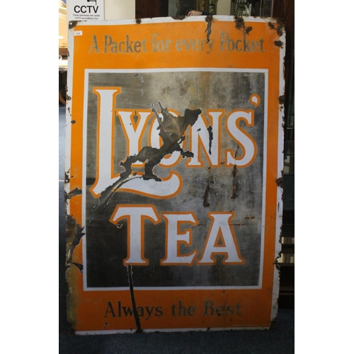 1462 - Vintage enamelled metal advert sign for Lyons Tea, 153cm x 102cm.