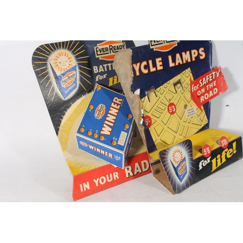 1465 - Four vintage shop counter cardboard advertisement signs for Ever Ready to include Gas Lighters, Cycl... 