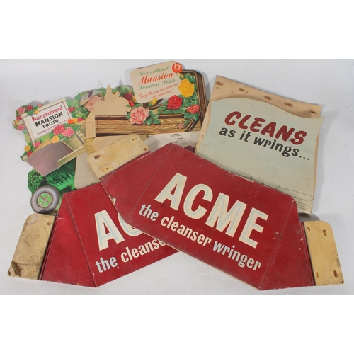 1466 - Five vintage shop counter top cardboard advertisement signs for Acme 'The Cleanser Wringer' x2, Rose... 