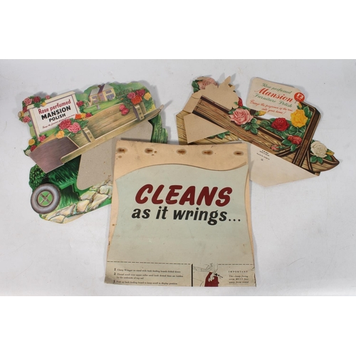 1466 - Five vintage shop counter top cardboard advertisement signs for Acme 'The Cleanser Wringer' x2, Rose... 