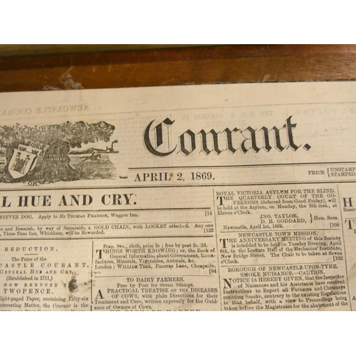 25 - Newcastle Courant.  Bound vol. of this newspaper for 1869. Well worn bdg. & early leaves defecti... 