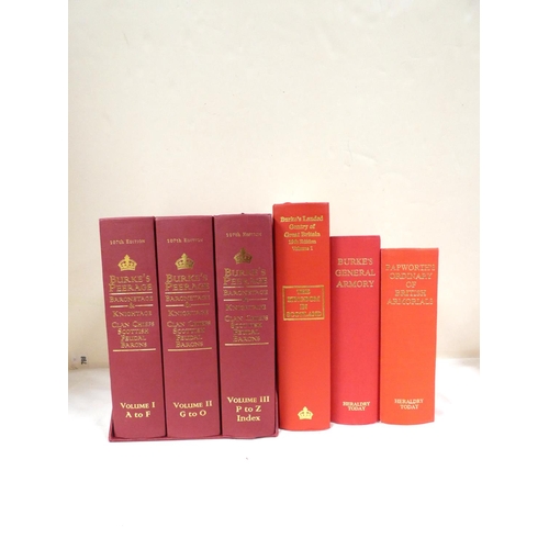 251 - BURKE.  Peerage, Baronetage & Knightage. 3 quarto vols. in a shelf case. 107th ed.; al... 