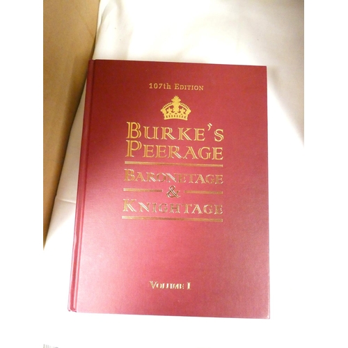 251 - BURKE.  Peerage, Baronetage & Knightage. 3 quarto vols. in a shelf case. 107th ed.; al... 