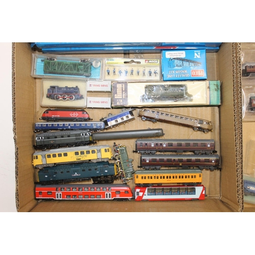 1360 - N gauge model railways, locomotives to include Trix diesel locomotive D5379 BR green, Grafar 0-6-0 l... 