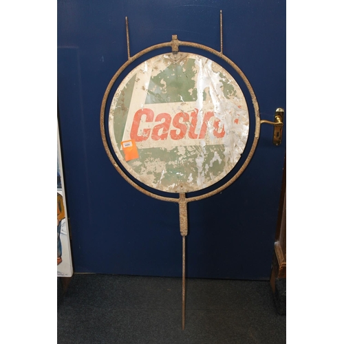 1463 - Vintage enamelled metal wind driven spinning advertisement sign for Castrol oil, 140cm tall.