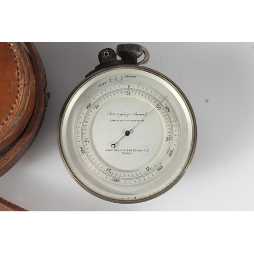 1468 - John Davis & Son (Derby) Limited of Derby Surveying Aneroid compensated barometer held in leathe... 