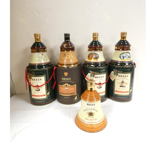 5 - Five bottles of Bell's blended Scotch whisky to include two  Christmas 1991 examples, a 1990 bo... 