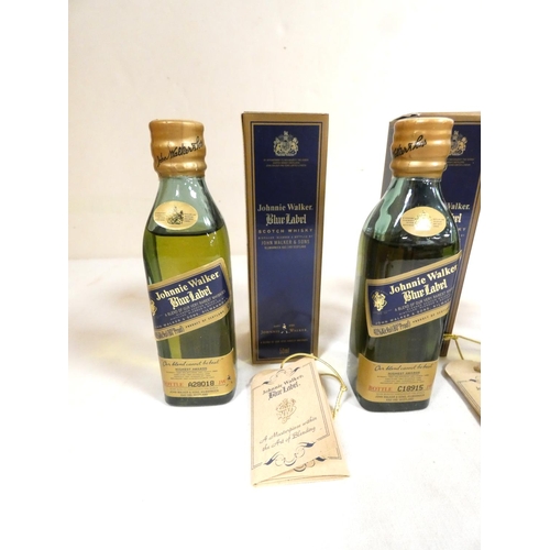 7 - Johnnie Walker Blue Label. Three boxed 5cl 40% ABV whisky miniatures nos. A28018, C18915, and C19706... 