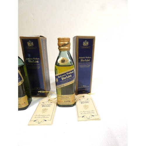 7 - Johnnie Walker Blue Label. Three boxed 5cl 40% ABV whisky miniatures nos. A28018, C18915, and C19706... 