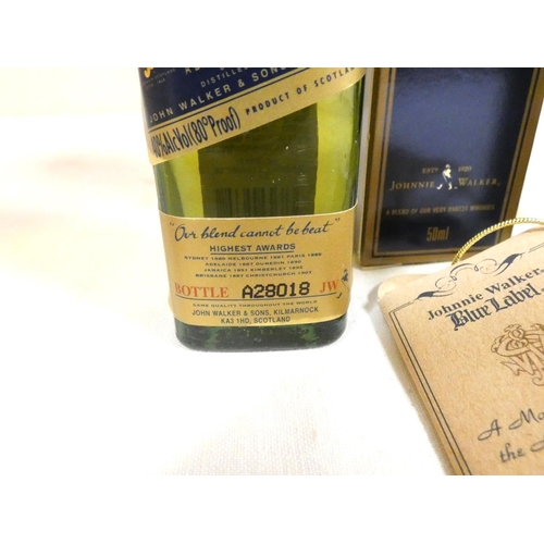 7 - Johnnie Walker Blue Label. Three boxed 5cl 40% ABV whisky miniatures nos. A28018, C18915, and C19706... 