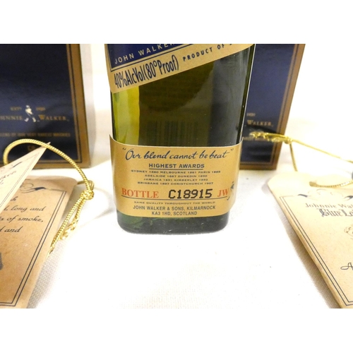 7 - Johnnie Walker Blue Label. Three boxed 5cl 40% ABV whisky miniatures nos. A28018, C18915, and C19706... 