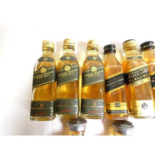 8 - Johnnie Walker. Collection of 5cl 40% ABV whisky miniatures comprising of three 15yr old green label... 