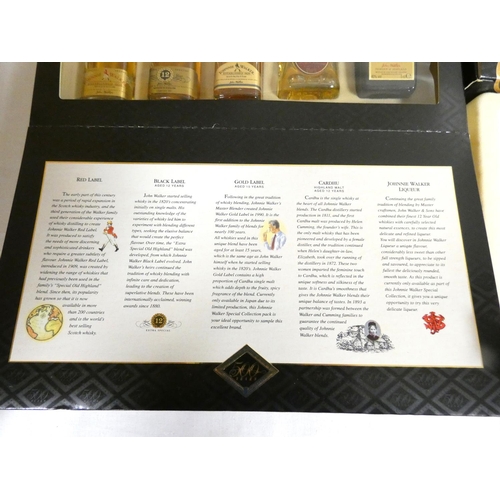 9 - Johnnie Walker. Two boxed 5cl 40% ABV whisky miniature selections to include gold label, premier and... 