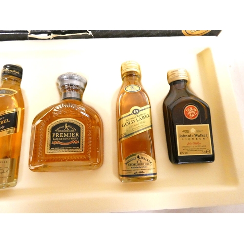 9 - Johnnie Walker. Two boxed 5cl 40% ABV whisky miniature selections to include gold label, premier and... 