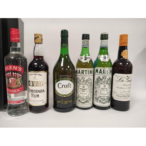 33 - Collection of Spirits and Liqueurs, to include two bottles of vodka, two bottles of Martini, Croft o... 