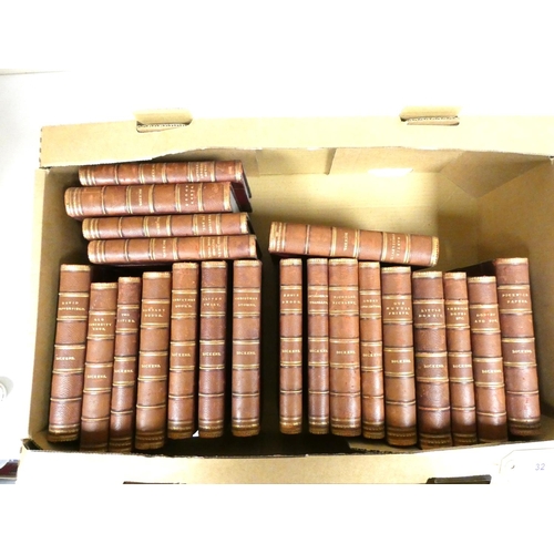 32 - DICKENS CHARLES.  Works. 21 vols. Illus. Half maroon morocco, marbled edges. Chapman & Hall, 189... 